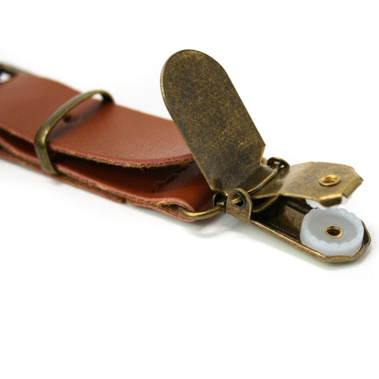 Camel Leather Suspenders with Buckle and Antiqued Hardware Clasp