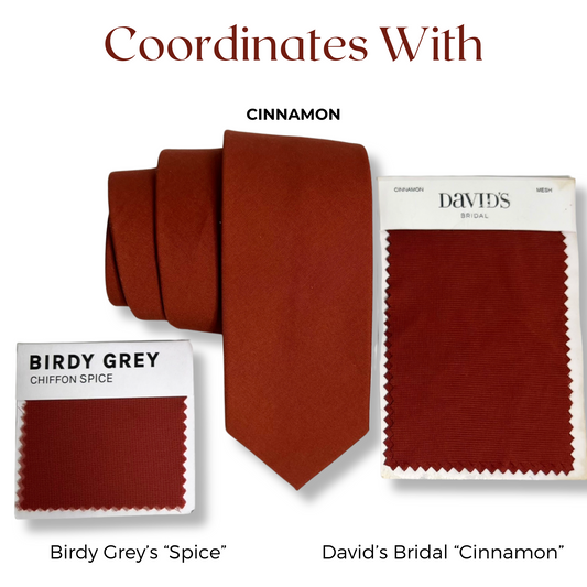 Cinnamon Necktie // MATCHES David’s Bridal Cinnamon, Birdy Grey Spice, Azazie Auburn, Kennedy Blue Sienna