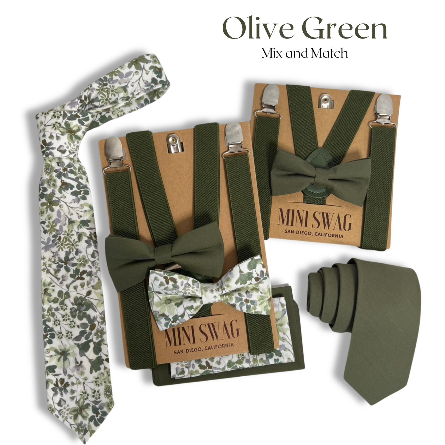Olive Green Floral Bow Tie