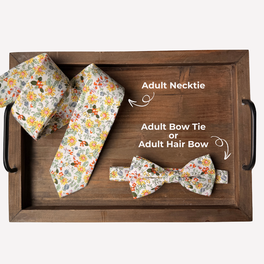 Spring floral yellow necktie and bow tie set