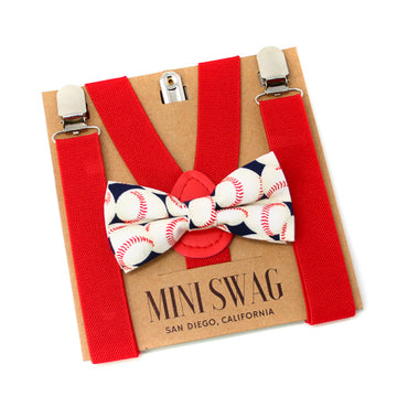 Baseball Bow Tie & Red Suspenders