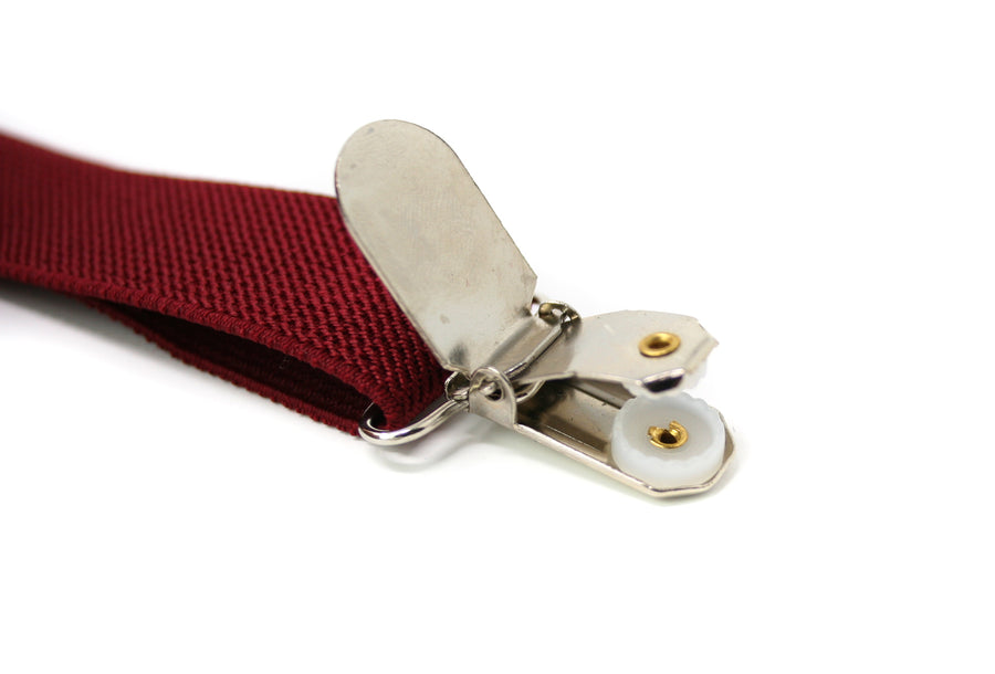 Burgundy Suspenders with Silver Clasp