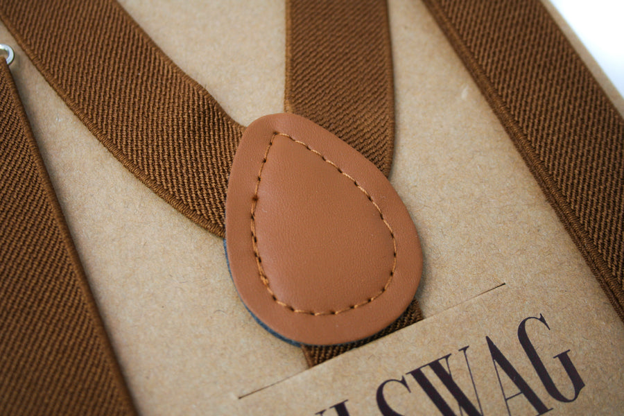 Coffee Brown Suspenders with Matching Coffee Brown Back Patch Close Up