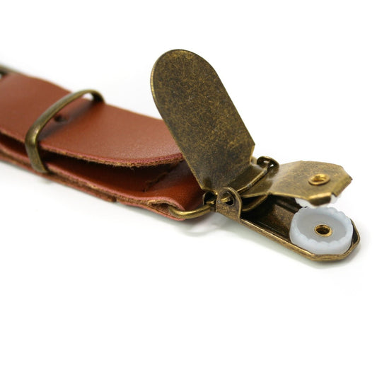 Navy Blue Leather Buckle Suspenders