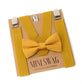 Mustard Yellow suspenders and bow tie set on a 'Mini Swag' branded card