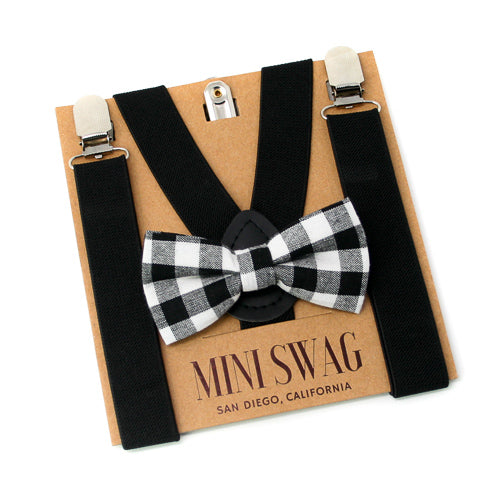 White & Black Buffalo Plaid Bow Tie