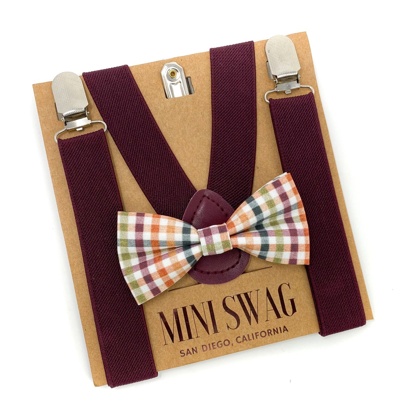 Fall Plaid Bow Tie wine  suspenders