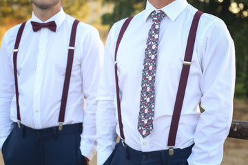 Wine Floral Necktie and Pocket Square