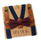 Bow tie and suspenders set on a 'Mini Swag' branded card