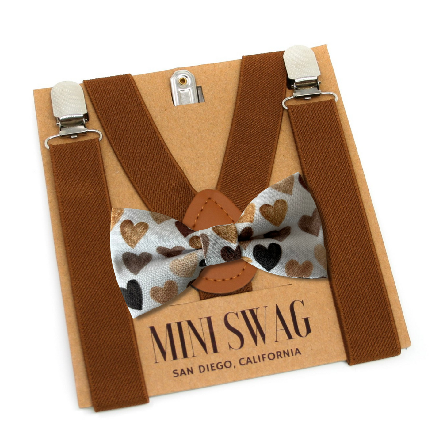 brown heart bow tie brown suspenders
