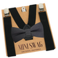 Black suspenders and Dark gray  bow tie set on a 'Mini Swag' branded card