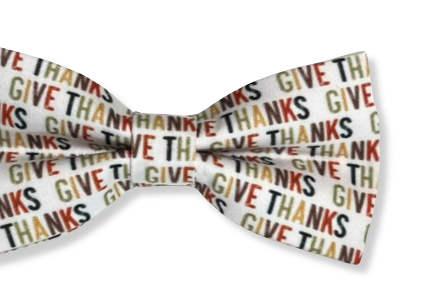 Bow tie with 'Give Thanks' text pattern on a white background