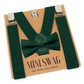 Green suspenders and bow tie set on a 'Mini Swag' branded card