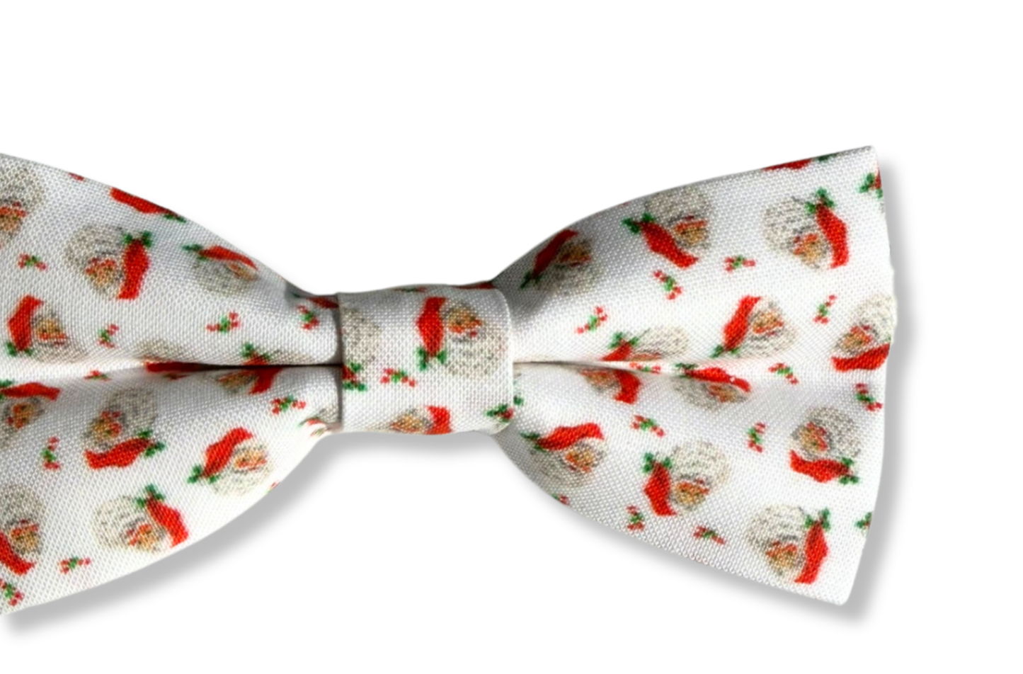 Bow tie with red and green pattern santa  on a white background