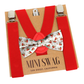 Red suspenders and vintage santa  bow tie set on a Mini Swag branded card