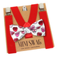 conversation heart bow tie and red suspenders