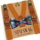 Suspenders and bow tie set with 'Mini Swag' branding on a cardboard backing.