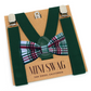 Green suspenders and plaid bow tie on a 'Mini Swag' branded card.