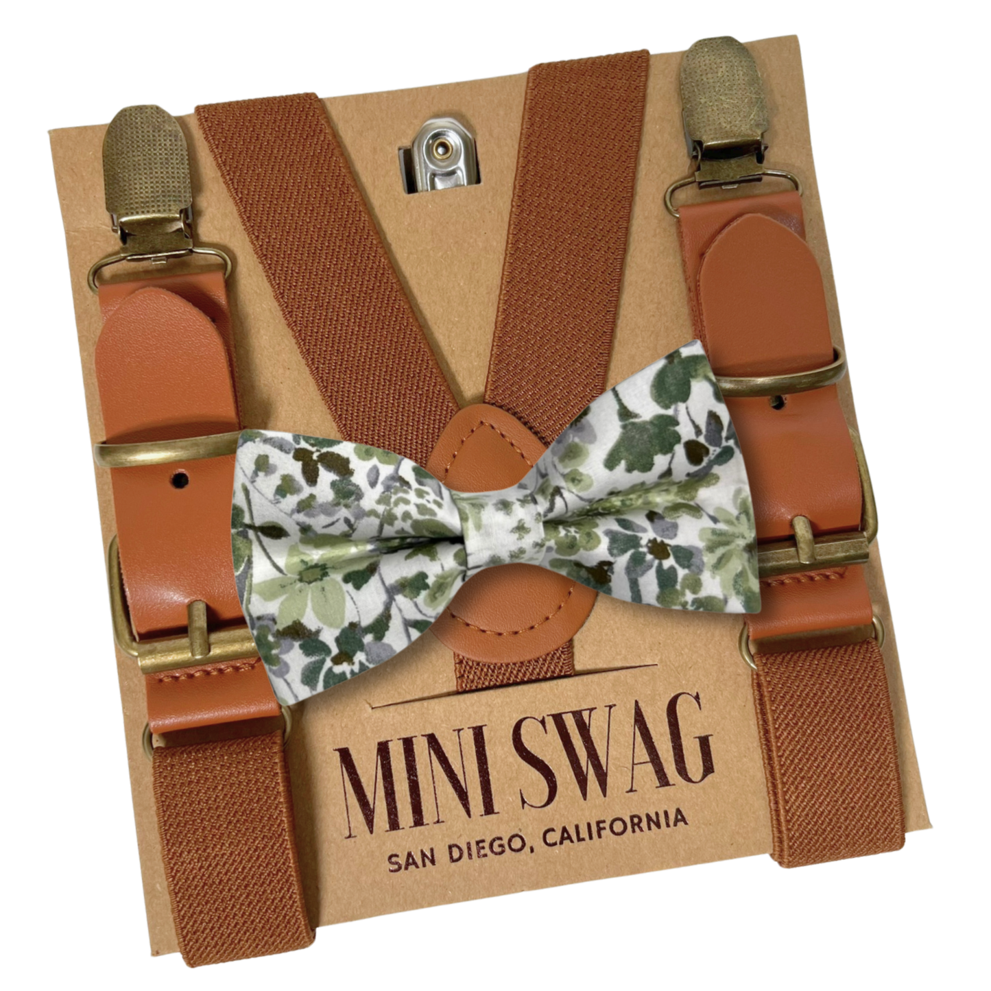 Olive Green Floral Bow Tie