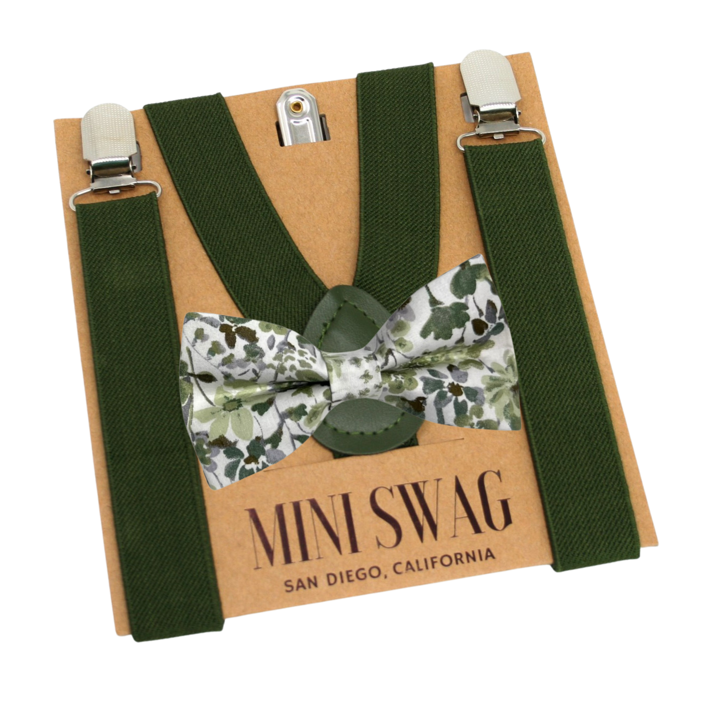Olive Green Floral Bow Tie