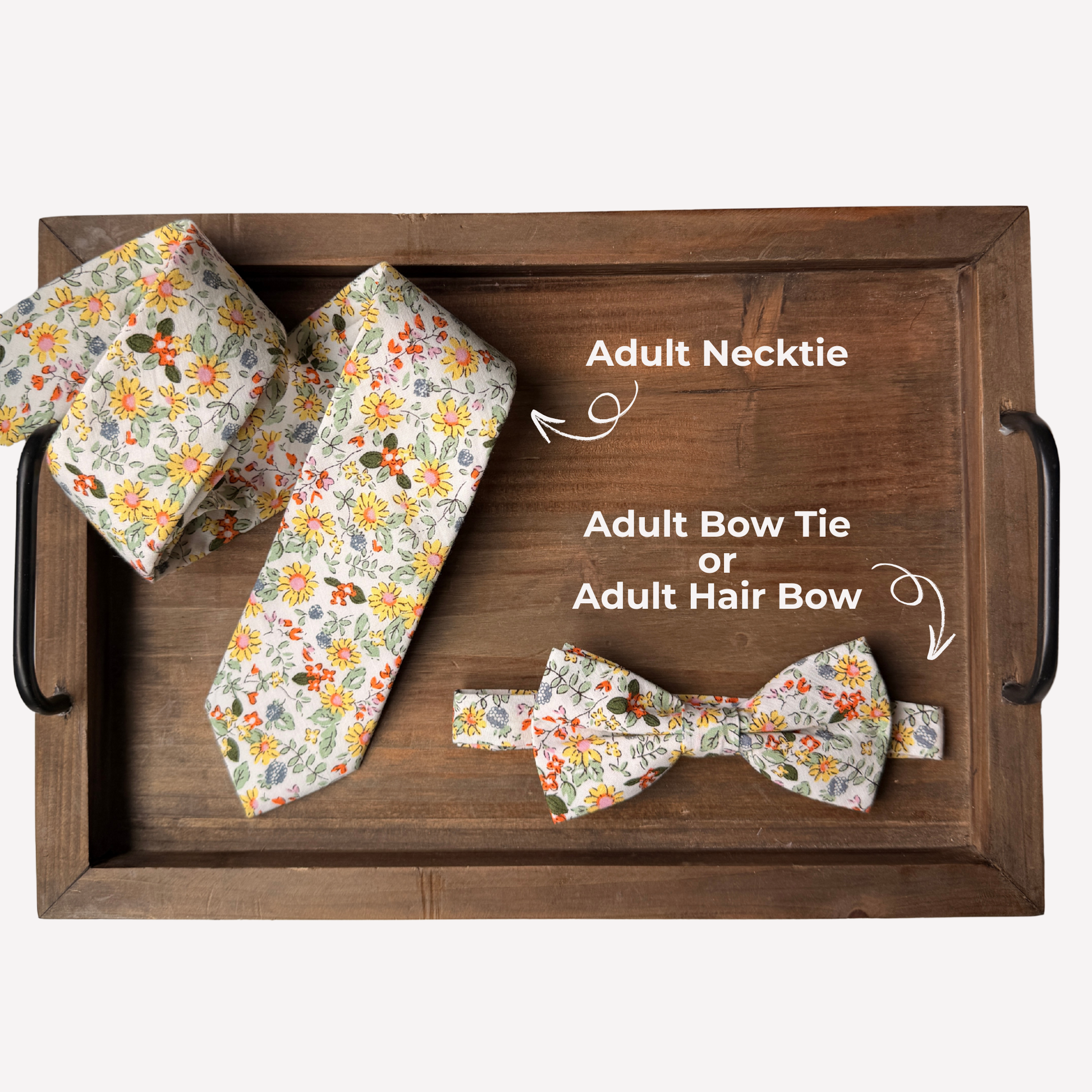 Spring floral yellow necktie and bow tie set