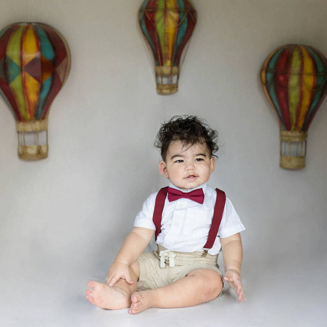 Burgundy Suspenders with Silver Clasp, Burgundy Bow Tie, Baby, Toddler, Birthday