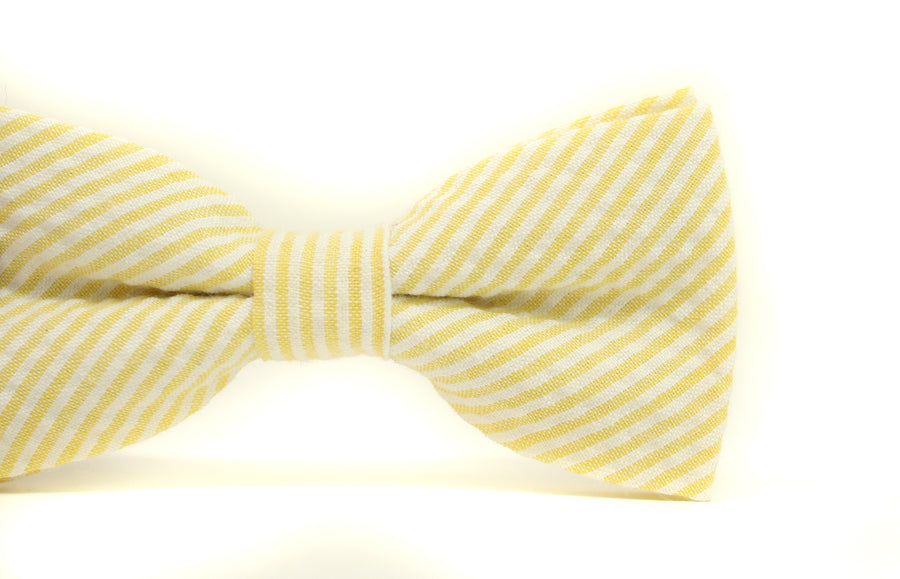 Yellow Seersucker Bow Tie & Khaki Leather Suspenders