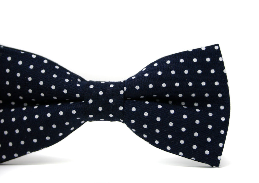 Navy Dot Bow Tie & Camel Leather Suspenders