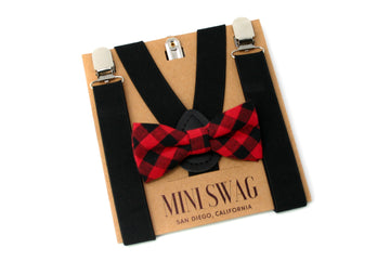 Buffalo Plaid Bow Tie & Black Suspenders