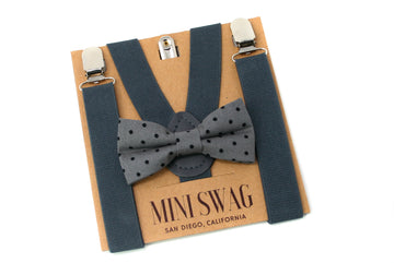 Gray Dot Bow Tie & Dark Gray Suspenders