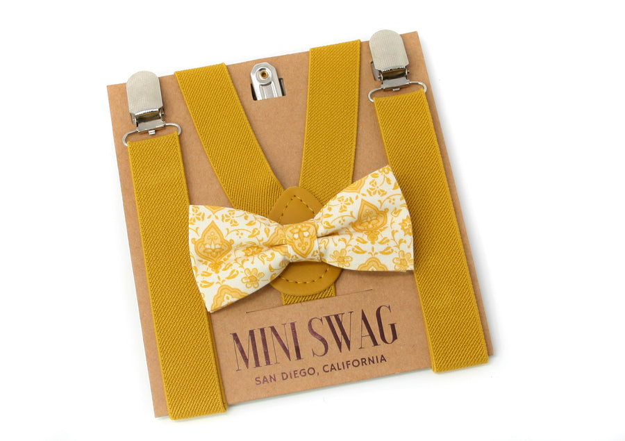 Mustard Yellow Floral Bow Tie & Mustard Yellow Suspenders