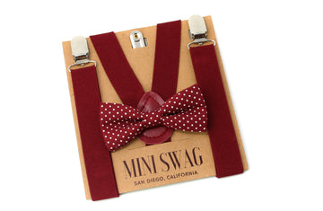 Burgundy Dot Bow Tie & Burgundy Suspenders