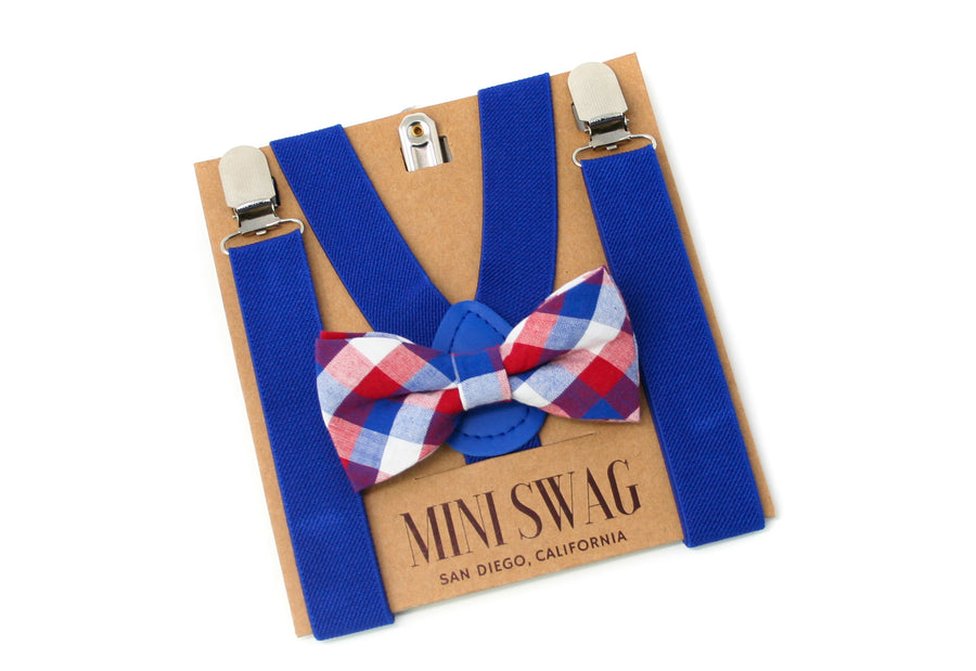 Royal Blue Plaid Bow Tie & Royal Blue Suspenders