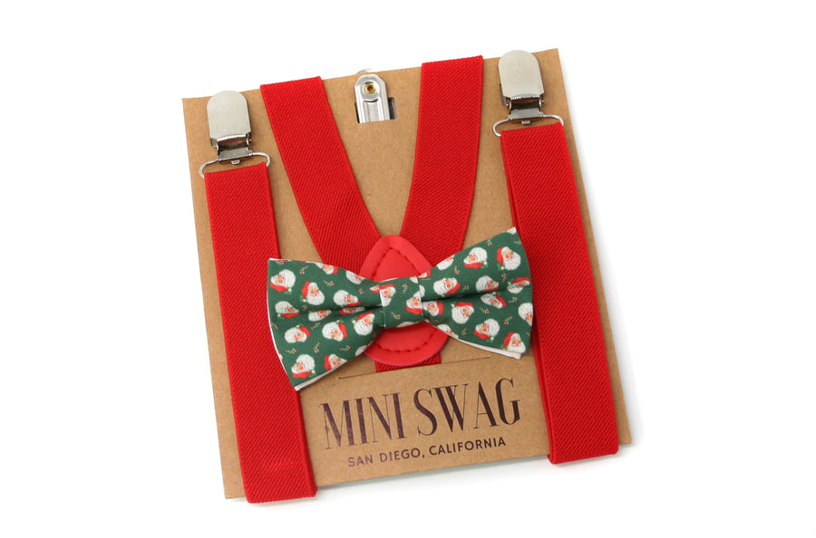 Vintage Santa Bow Tie & Red Suspenders