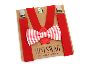 Red Stripe Bow Tie & Red Suspenders