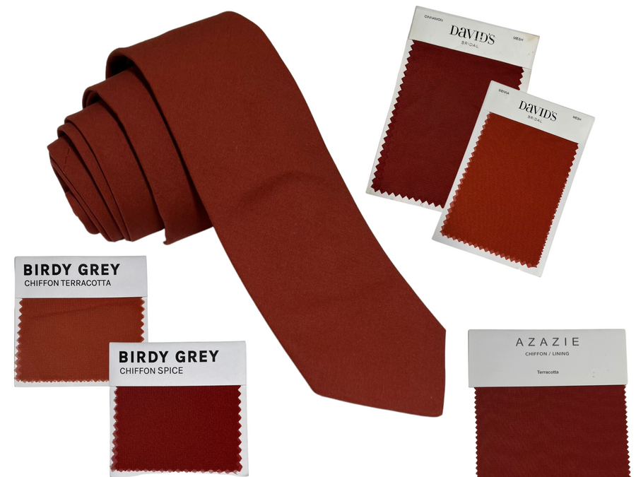 a red tie with matching colors and matching labels