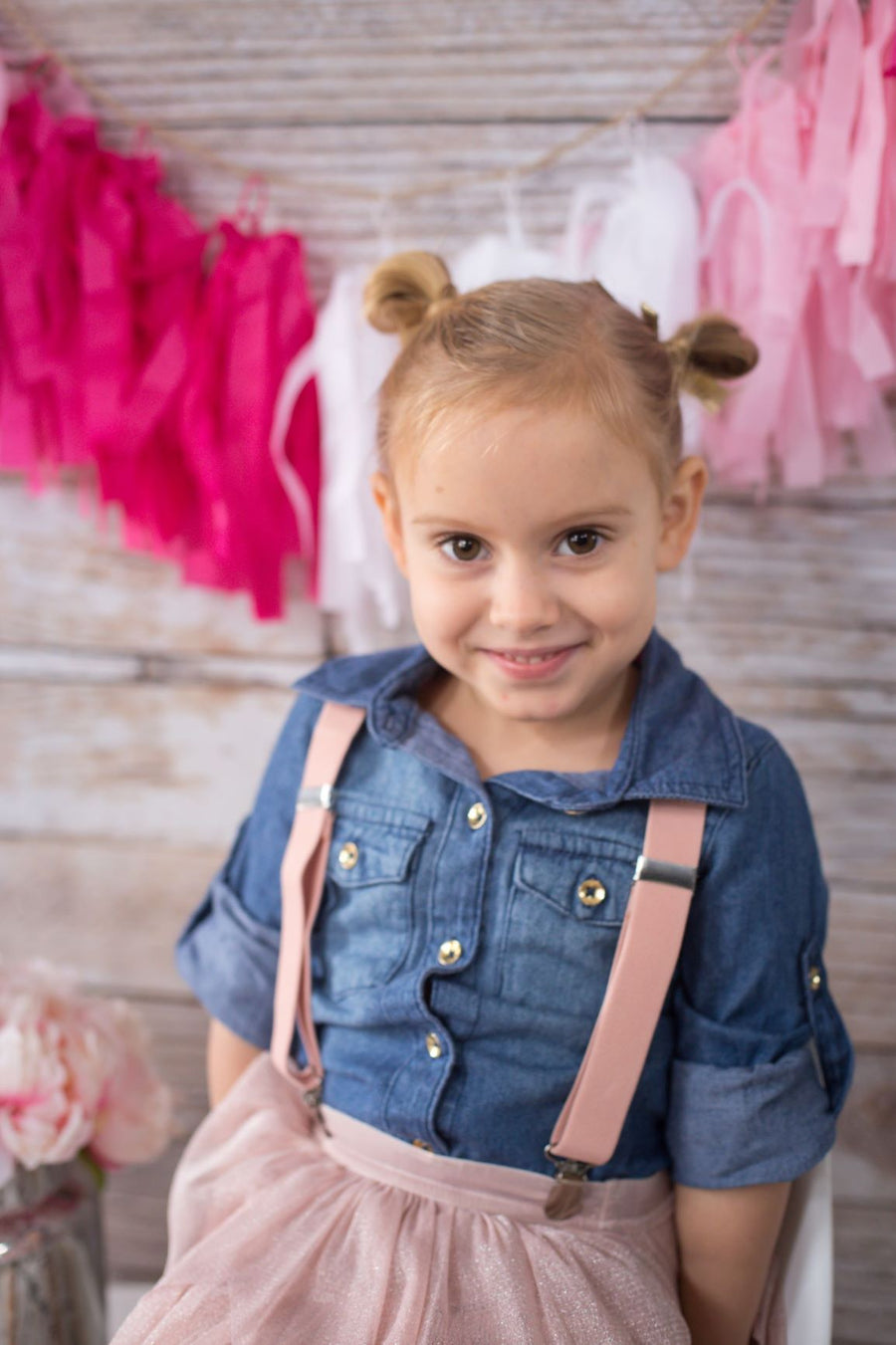 Blush Pink Suspenders, Sliver Clasp, Toddler Girl, Valentines Day 