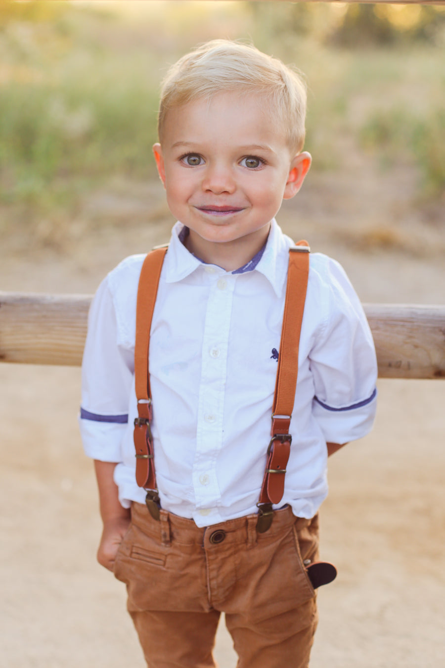 Camel Leather Suspenders with Buckle and Antiqued Hardware, Toddler, 