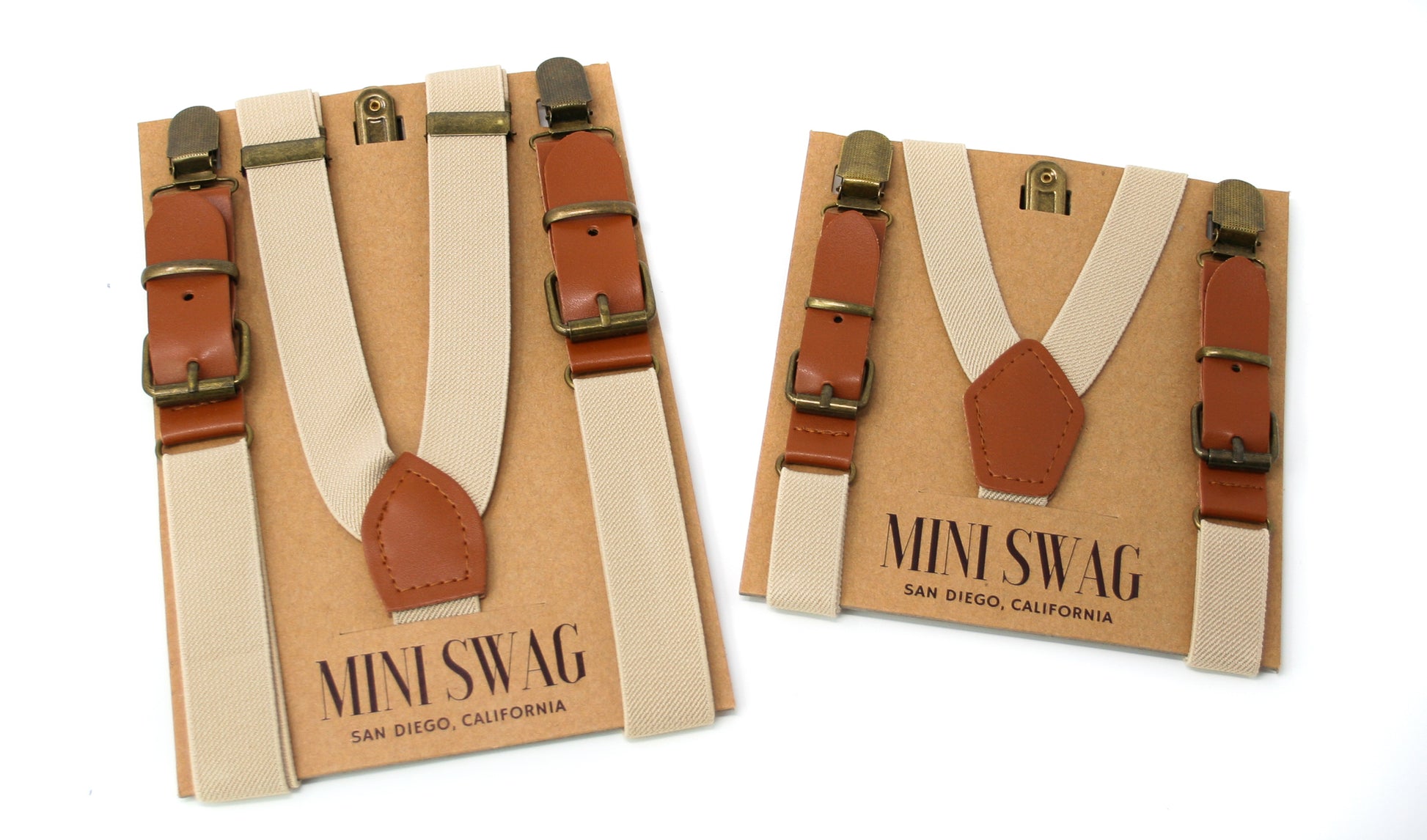 Khaki Leather Suspenders with Buckle and Antiqued Hardware, Youth, Adult, Size Difference