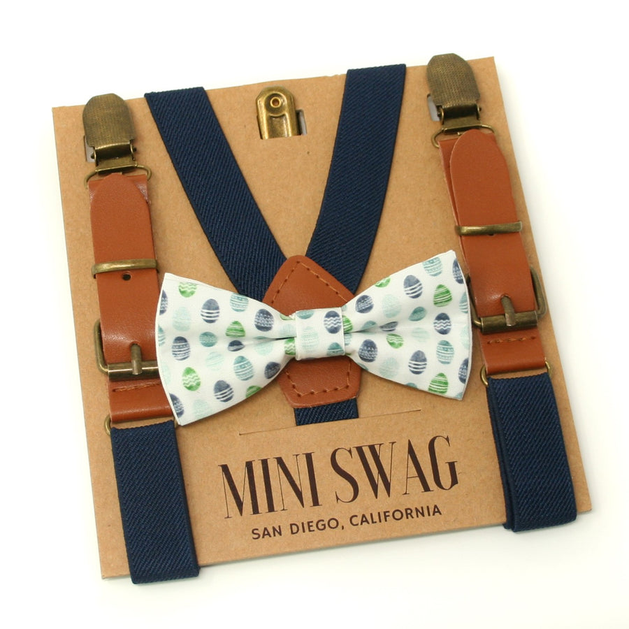 Easter Egg Bow Tie & Navy Leather Suspenders