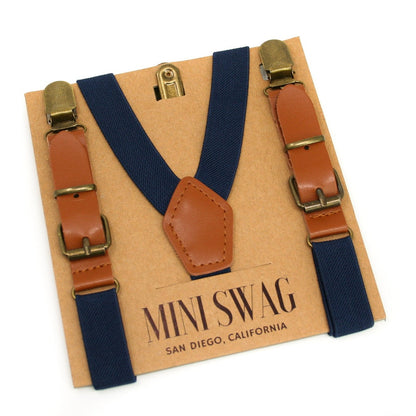 Navy Blue Leather Buckle Suspenders