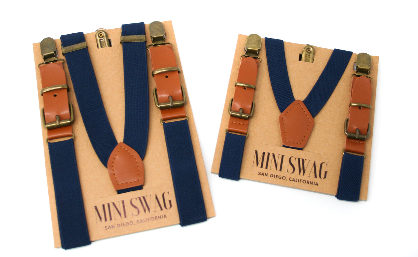 Navy Blue Leather Buckle Suspenders