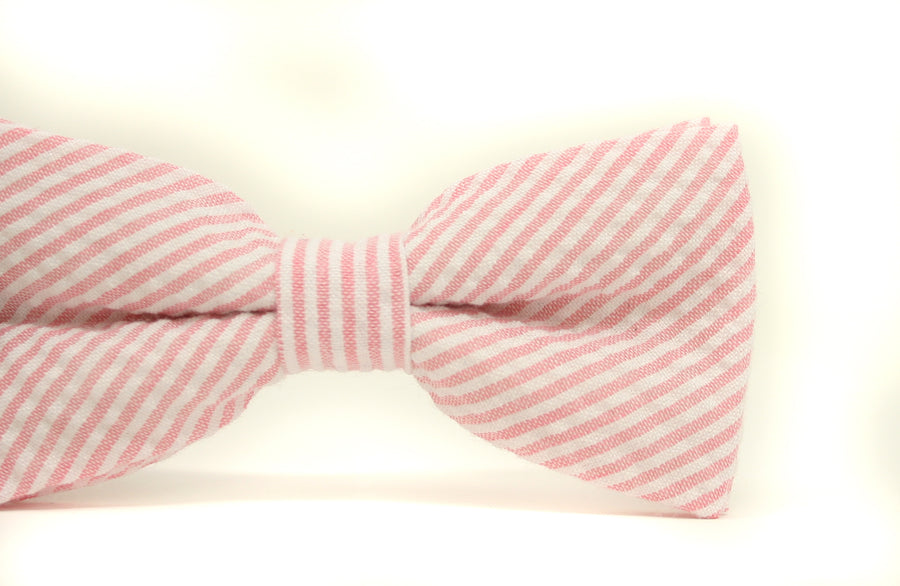Pink Seersucker Bow Tie & Light Gray Suspenders